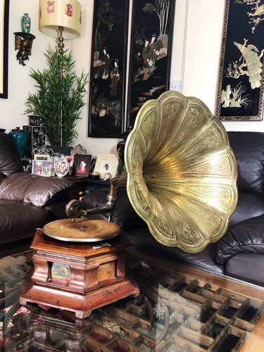 Antique brass horn gramophone - brass,